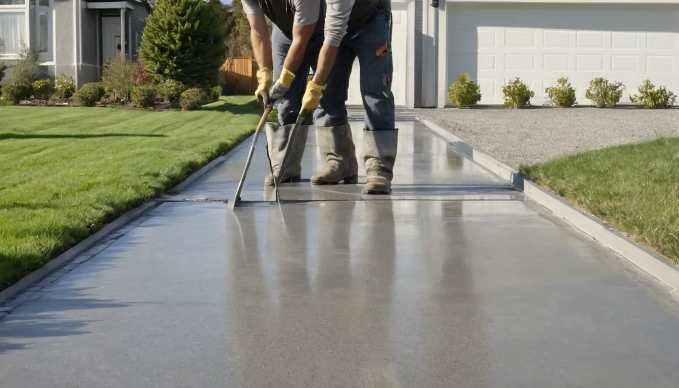 Local concrete provider smoothing a fresh driveway slab at a home in Rogers