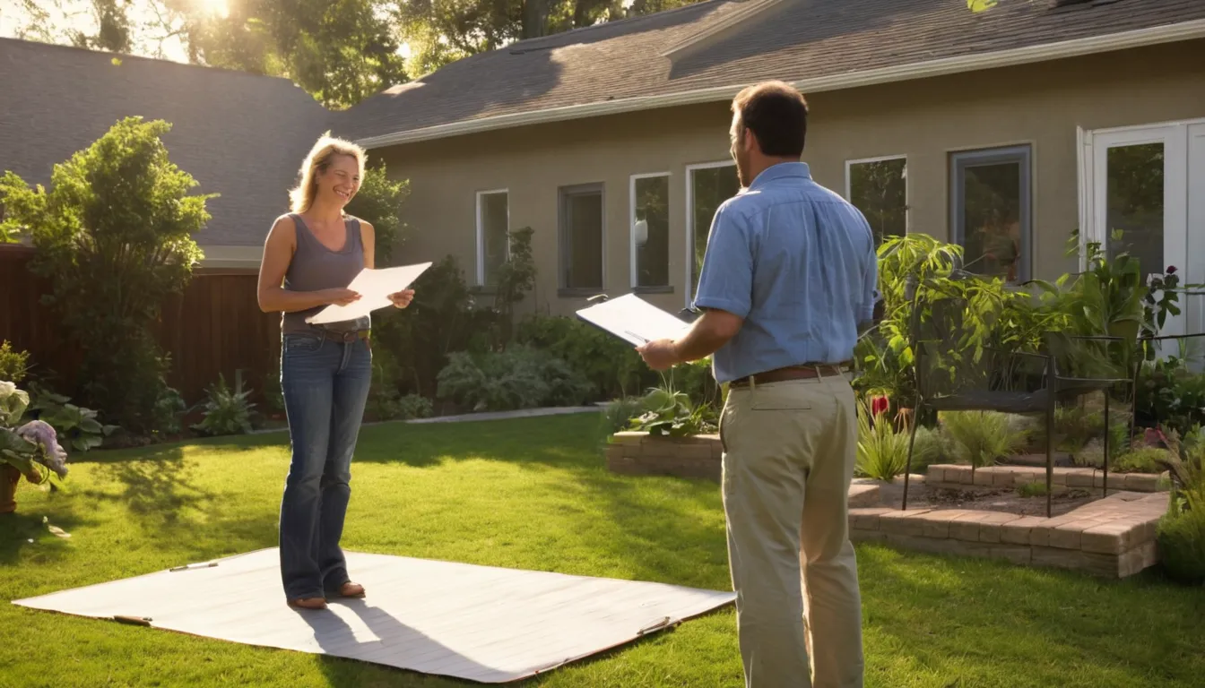 A homeowner and a concrete provider reviewing patio plans in Rogers